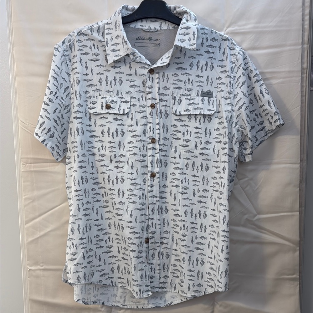 Eddie Bauer Men's Casual Shirt with Fish Pattern
